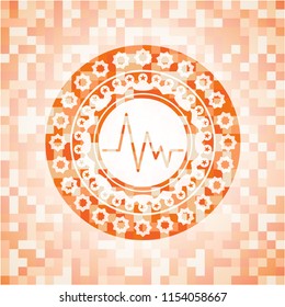electrocardiogram icon inside abstract emblem, orange mosaic background