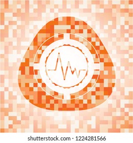 electrocardiogram icon inside abstract emblem, orange mosaic background