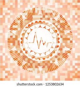 electrocardiogram icon inside abstract emblem, orange mosaic background