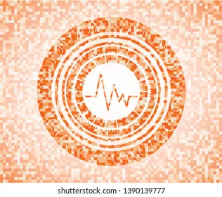 electrocardiogram icon inside abstract emblem, orange mosaic background