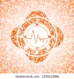electrocardiogram icon inside abstract orange mosaic emblem with background