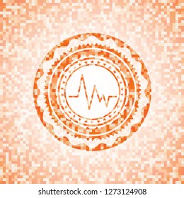 electrocardiogram icon inside abstract orange mosaic emblem