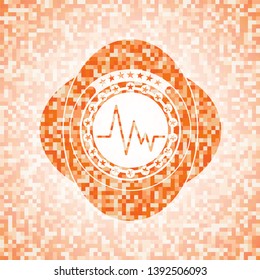electrocardiogram icon inside abstract orange mosaic emblem with background