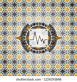electrocardiogram icon inside arabesque badge. arabic decoration.