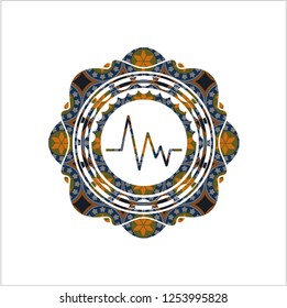 electrocardiogram icon inside arabesque badge. arabic decoration.