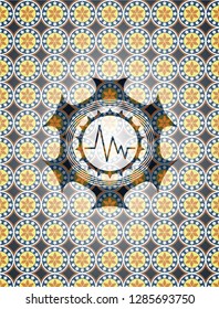 electrocardiogram icon inside arabesque badge background. arabic decoration.