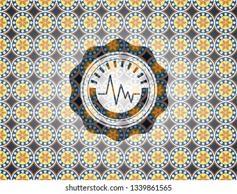 electrocardiogram icon inside arabesque badge. arabic decoration.