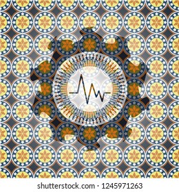 electrocardiogram icon inside arabesque style badge. arabic decoration.