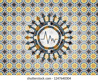electrocardiogram icon inside arabesque style emblem. arabic decoration.
