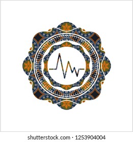 electrocardiogram icon inside arabesque style emblem. arabic decoration.