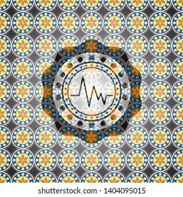 electrocardiogram icon inside arabesque style badge. arabic decoration.