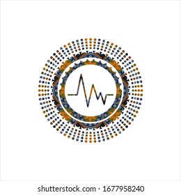 electrocardiogram icon inside arabesque style emblem. arabic decoration.