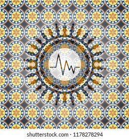 electrocardiogram icon inside arabic badge background. Arabesque decoration.