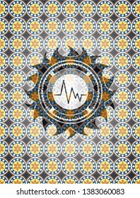 electrocardiogram icon inside arabic emblem. Arabesque decoration.