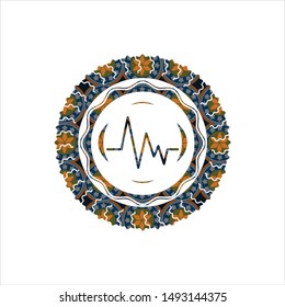 electrocardiogram icon inside arabic emblem background. Arabesque decoration.