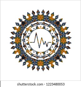 electrocardiogram icon inside arabic style badge. Arabesque decoration.