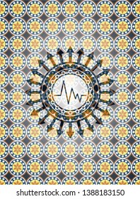 electrocardiogram icon inside arabic style emblem. Arabesque decoration.
