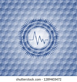 electrocardiogram icon inside blue badge with geometric background.
