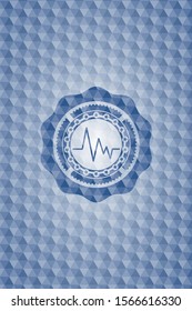 electrocardiogram icon inside blue badge with geometric background.