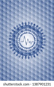 electrocardiogram icon inside blue hexagon emblem.