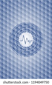electrocardiogram icon inside blue polygonal badge.