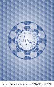electrocardiogram icon inside blue polygonal emblem.