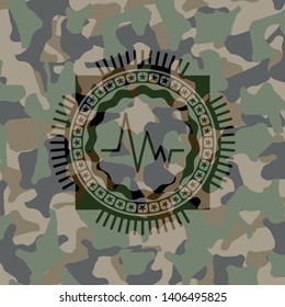 electrocardiogram icon inside camo texture