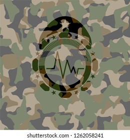 electrocardiogram icon inside camouflaged emblem