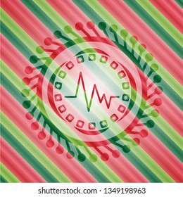 electrocardiogram icon inside christmas colors style badge.