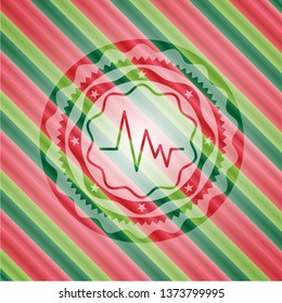 electrocardiogram icon inside christmas colors style badge.
