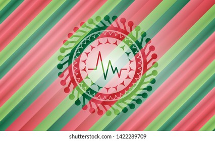 electrocardiogram icon inside christmas colors style badge.