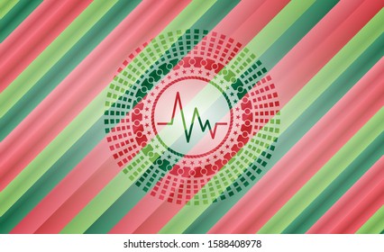 electrocardiogram icon inside christmas colors emblem.