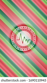 electrocardiogram icon inside christmas colors style badge.