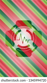 electrocardiogram icon inside christmas emblem background.