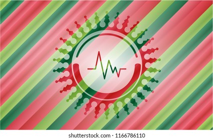 electrocardiogram icon inside christmas style badge..