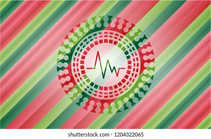 electrocardiogram icon inside christmas style emblem.