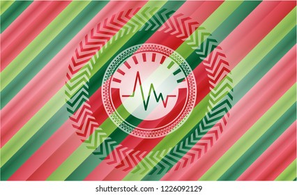 electrocardiogram icon inside christmas style badge..