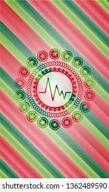 electrocardiogram icon inside christmas style emblem.