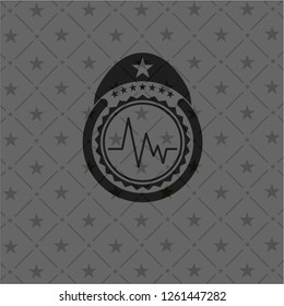 electrocardiogram icon inside dark emblem. Retro