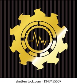electrocardiogram icon inside gold badge or emblem