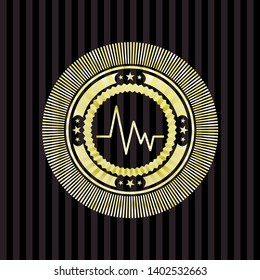 electrocardiogram icon inside gold badge or emblem
