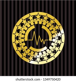 electrocardiogram icon inside gold shiny badge