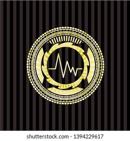 electrocardiogram icon inside gold shiny emblem