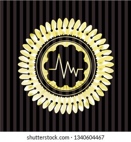 electrocardiogram icon inside golden badge or emblem