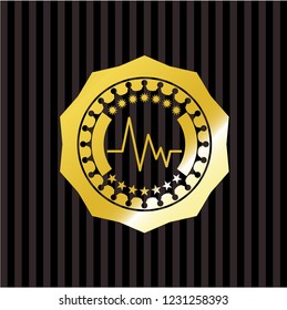 electrocardiogram icon inside golden emblem or badge