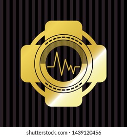 electrocardiogram icon inside golden emblem