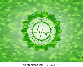 electrocardiogram icon inside green emblem with mosaic background