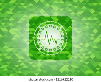 electrocardiogram icon inside green emblem. Mosaic background