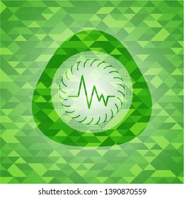 electrocardiogram icon inside green emblem. Mosaic background