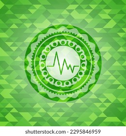 electrocardiogram icon inside green emblem with mosaic ecological style background. 
